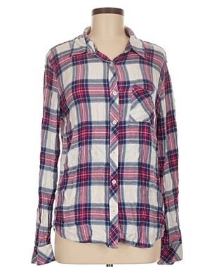 Button-Down Plaid Shirt - White, Pink & Blue